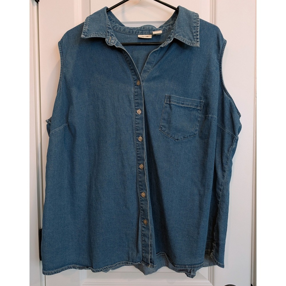 Vintage Y2K Cherokee Brand Denim Sleeveless Button-Down Shirt